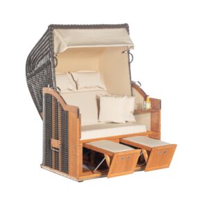 Strandkorb "Classic" von SonnenPartner, Korpus Fichte, Geflecht cappuccino, Markisenstoff Nr. 31 und uni sand
