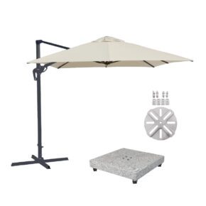 Liadomo "Pineto" Ampelschirm 340x270 cm, Aluminium anthrazit, Dessin Off-White, mit Doppler "Expert" Granitsockel 140 kg und "Vario" Adapterplatte, Edelstahl